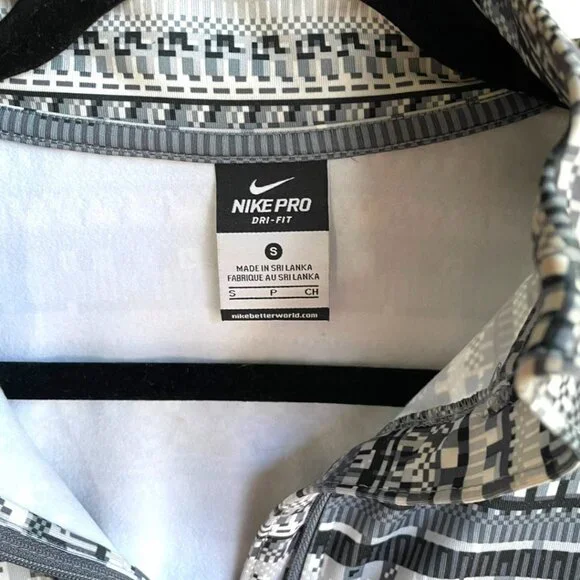 Nike Pro Size S Gray Black Beige Dri-Fit Hyperwarm Half Zip Pullover Shirt - Picture 3 of 7